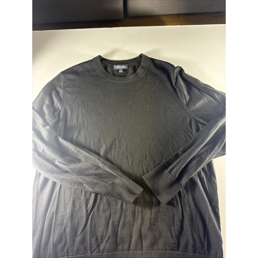 Brooks Brothers Sweater Mens Xl Extra Fine Merino Wool Solid Black Crewneck
